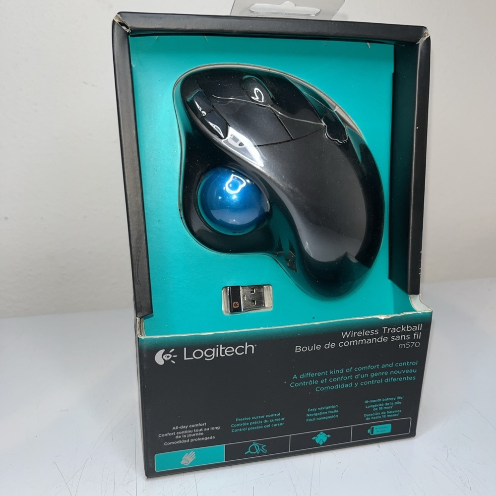 Logitech M570 Wireless Trackball Mouse – Ergonomic Design for Right-Hand Use NEW